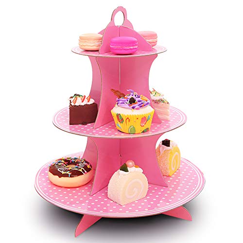 Pink Cupcake Holder. 3Tier Cardboard Cupcake Stand/Tower 1Set (Pink).