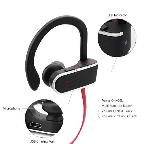 Écouteur Bluetooth Oreillette Étanche IPX7 Oreillette Sport sans Fil avec Crochet Confortable Casque Intra-Auriculaires Microphone Intégré Écouteurs Compatible avec Apple iPhone, Samsung, Téléphones Android, Tablettes et plus