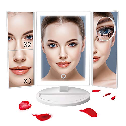 Sunba Youth Lighted Makeup Mirror, Portable Vanity Mirror with 4pcs Tape- 36 Lights, 1x/2x/3x/10x Magnification 180°Rotatable Magnifying Mirror