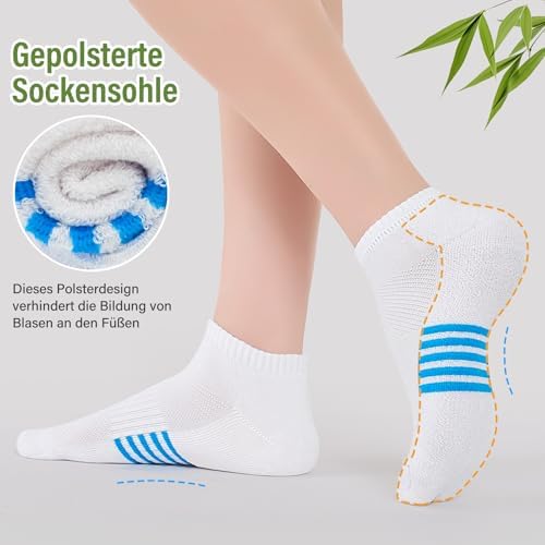 Bambus Sneaker Socken Damen 6/12 Paar, Atmungsaktive Gepolsterte Sportsocken Laufsocken, Anti Schweiß Kurze Socken Damen 39-42 35-38 Bunt, Geschenke für Frauen Sommer, Mehrfarbig Weiß 39-42