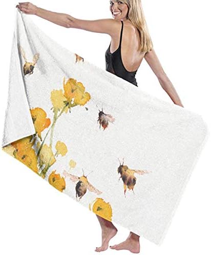 fjfjfdjk Bee and Flower Watercolor Adult Microfiber Beach Towel Oversized 31x51 Inch Quick Dry Highly Absorbent Multipurpose Use Pool Towel for Women Men