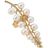 Dtja Long Shell Pearl Leaf Statement Ring for Women Gold Plated Elegant Adjustable Expandable White Ball Open Wide Wrap Finger Rings Comfort Fit Wedding Prom Cocktail Party Jewelry