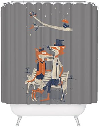 Cute Fox Shower Curtain Hipster Dapper Forest Animals Vintage Romantic Love Birds Fabric Bathroom Decor