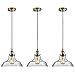 Salking Industrial Hanging Lamp, Vintage Edison Clear Glass Pendant Light, Adjustable Hanging Height(Fabric Cord), Antique Brass Brushed Antique Socket, Modern Vintage Farmhouse Kitchen Lamp, 3-Pack