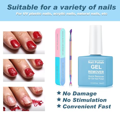 Removedor Quita Esmalte Semipermanente para Uñas, Quita Fácil y Rápida de Uñas de Gel, Acrílicas y UV, No Daña las Uñas, Quitaesmalte con Lima de Uñas y Empuja Cutículas y Rascador de Esmalte