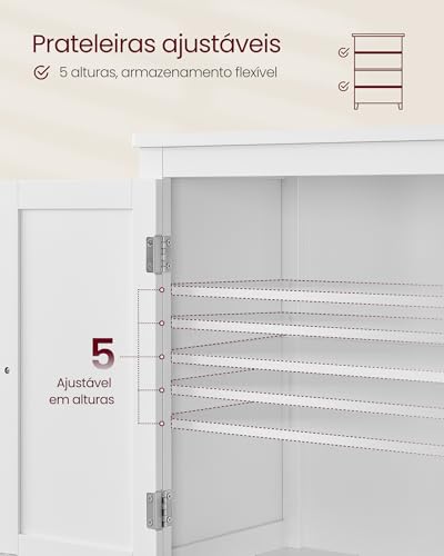 VASAGLE Armário para Banheiro, Armário de Cozinha Independente, com 4 Portas, Prateleiras Ajustáveis, 30 x 60 x 110 cm, Branco BRBBC552P31V1