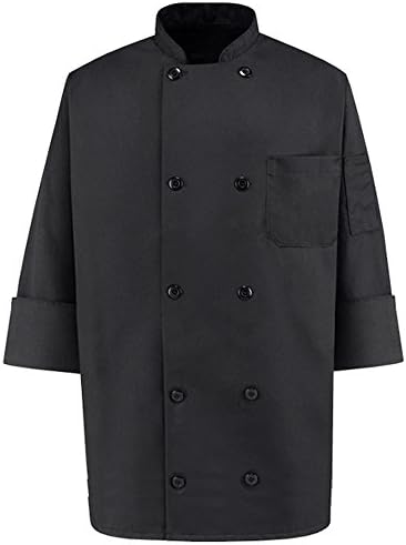 Chef Apparel 350 Knotted Buttons Chef Coat-Easy-Care Twill Chef Jacket for Men Black