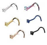 Monily 18-20G 6Pcs Stainless Steel Screw Stud Nose Ring CZ Stud Nose Piercing Body Jewelry for Mens Womens
