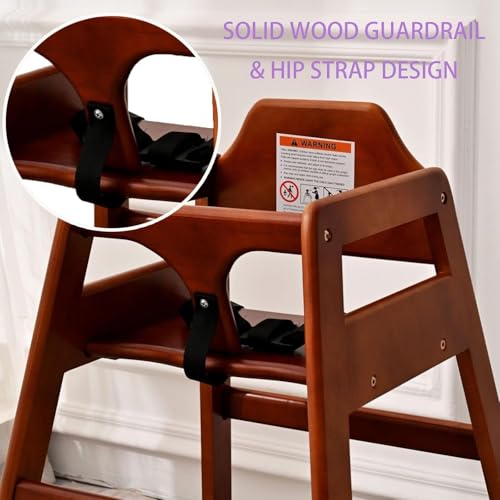 KAPEICamper Wooden High Chair for Toddlers, Portable Baby Feeding Chair with Adjustable Straps, Natural Pine High Chair, Highchair for Dining Room, Kitchen (Walnut)