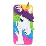 3D Soft Silicone Case Back Covers for Apple iPhone SE / iPhone5 / iPhone5s Protective Fancy Fresh Chic Cute Lovely Cool Design for Girls Teens Kids Women (Green Unicorn)