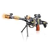 ArtCreativity Toy Machine Gun with Scope, Stand and Carrying Strap Flashing Lights, Sounds and Unique Revolving Rounds - Thrilling 25 Inch Submachine Gun Toy - Great Gift Idea for Boys and Girls