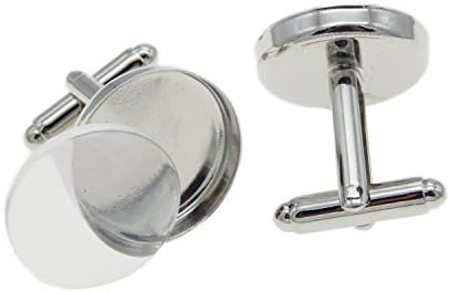 JJG 20 Pieces (10 Pairs) Cuff Links Round Blank Settings with 18mm Clear Glass Dome Cabochon for Cufflinks DIY
