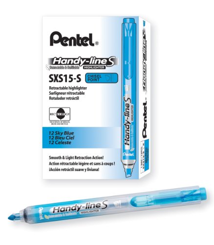 Pentel Handy-Line S Retractable and Refillable Chisel Tip Highlighter, Sky Blue Ink, Box of 12 (SXS15-S)