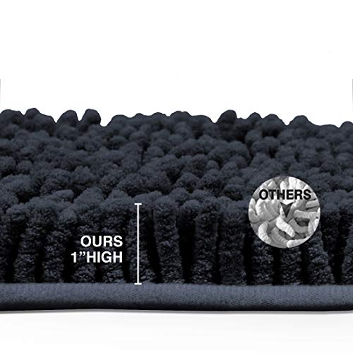 Phrixus 3 Piece Black Bathroom Rugs and Mats Sets, Ultra Soft Absorbent Chenille Bath Mat and U-Shaped Toilet Rugs with Non Slip TPR Bottom, Machine Washable Rug for Bathroom Tub, Shower