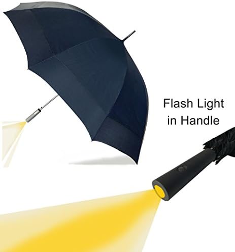 Large Umbrella with LED Flash Light in the Easy Grip Handle. Super Strong &amp; Waterproof, 10 Metal Ribs &amp; Fibreglass Shaft, Largest Double Wind Vents in the Market. Highest Quality 210T UV Fabric