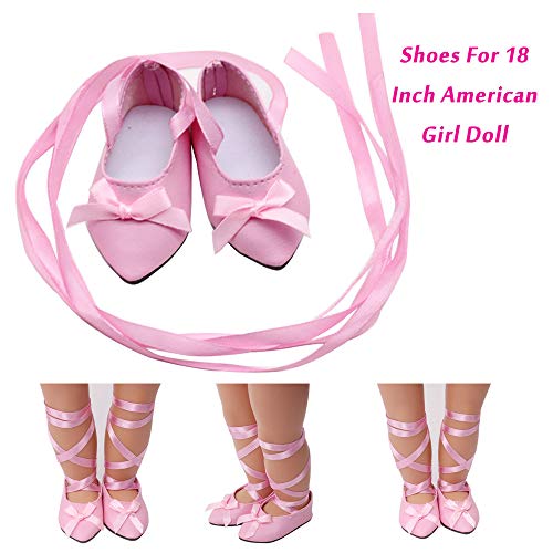 Livoty Bow Bandage Shoes for 18 Inch American Toy Girl Doll Dress Shoes Accessory Girl's Toy (Pink)