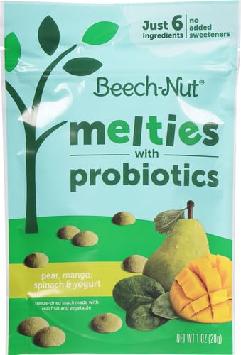BEECH-NUT PROBIOTIC MELTIES PEAR MANGO SPINACH YOGURT MELTS BABY & TODDLER SNACK, 1OZ BAG