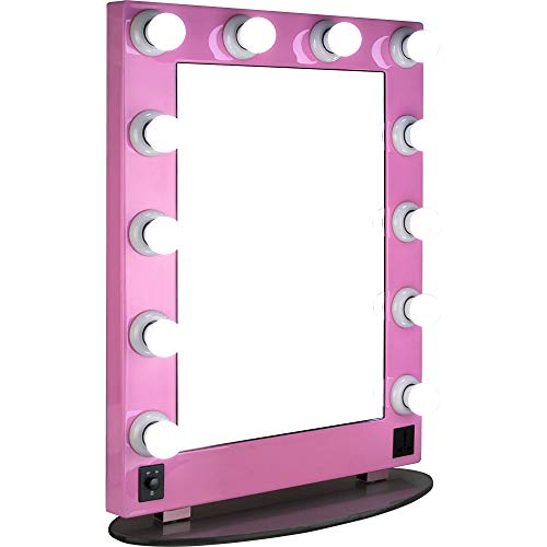 Hiker 12 Led Dimmer Light Pc Body and Glass Base Hollywood Vanity Makeup Mirror Table Top Wall Mount, Pink