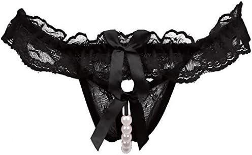 Alinfu Women Sexy lace lingerie Open Crotch Thong G Strings With Pearl Massage