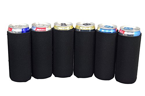 image for Neoprene Slim Can Sleeves -12 Blank Black Ultra Slim Can Cooler Sleeve