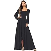 enetly Chiffon Long Sleeve Bridesmaid Dresses for Women Square Neck Long Pleated Formal Evening Party Dress with Slit