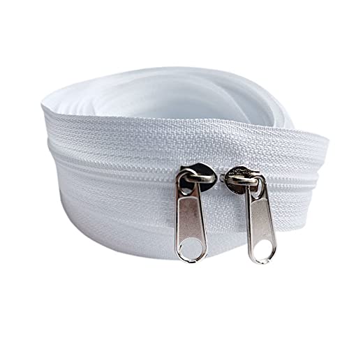JOSDIOX Zipper by The Yard #3 White Sewing 10 Yard Long Zippers in Continuous,Nylon Coil with 20pcs Zipper Sliders/Pull and 30pcs Stops for Upholstery Sewing