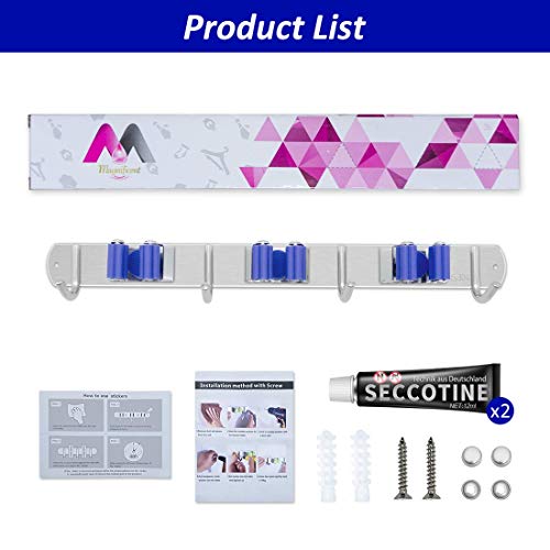 Broom Holder Wall Mount, Broom Organizer,Speensun Stainless Steel Heavy Duty Tool 1 Mop Broom Holder With 3 Racks 4 Hooks for Bathroom Home Kitchen Garage Garden Storage Organization. - Thumbnail 6