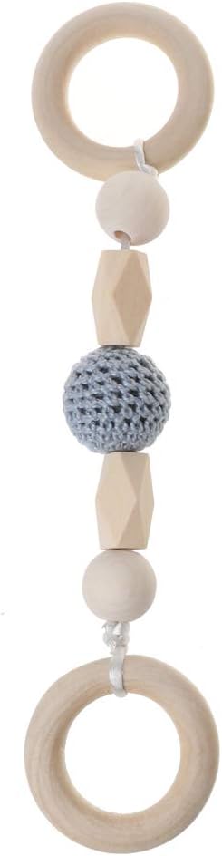 ❤Baby Play Gym Montessori Toys Baby Teether Wood Ring Crochet Beads Wooden Rattle