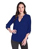 ZANZEA Women's Plus Size Chiffon Solid V Neck Cuffed Sleeve T Shirt Blouse Tops