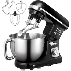 Stand-Mixer-Aicok-1000W-Dough-Blender-with-Powerful-Double-Hooks-6-Speeds-Noiseless-Less-than-80db-5-Litre-Staainless-Steel-Bowl-with-Splash-Guard-Beater-Double-Hooks-Whisk Stand Mixer, Aicok 1000W Dough Blender with Powerful Double Hooks, 6 Speeds Noiseless Less than 80db, 5 Litre Staainless Steel Bowl with Splash Guard (Beater, Double Hooks, Whisk)