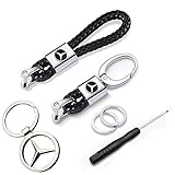 YOJOHUA 3Pack Handmade Braided Genuine Leather Car Logo Keychain for Mercedes Benz, Key Chain Accessories Zinc Ally Buckle Keyring with Logo for Man and Woman