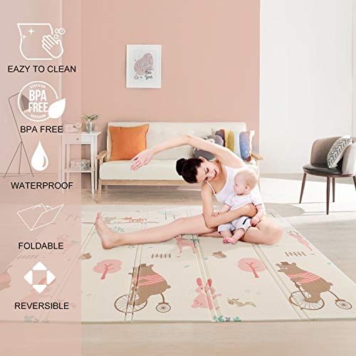 Baby Play Mat,Waterproof Foldable Non Toxic Playmat,79x71x0.6inch Extra Large Thick Foam Crawling Playmats for Infant,Toddler,Babies Learning to Crawl, Kid's Room,Reversible,Durable