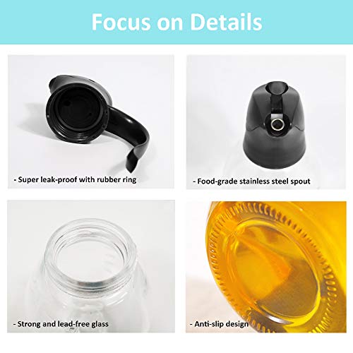 Olive Oil & Vinegar Dispenser Bottle with Scale and Non-Slip Handle - Auto Flip Cap - Non-Drip Spout - Glass, 20.5 oz Leakproof Condiment Container,Cooking Oil Cruet for Kitchen - Thumbnail 4
