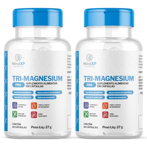 2x Tri-Magnesium Pro 120 Porções - COMPLETA FONTE DE MAGNÉSIO - Dimalato, Bisglicinato e Óxido de Magnésio