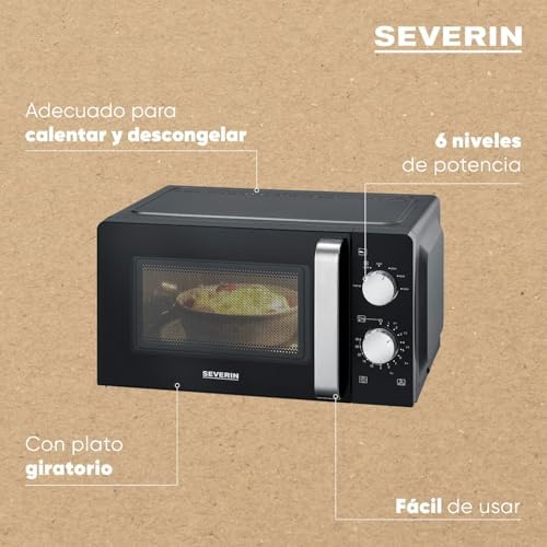 Microondas individual, microondas analógico para calentar y descongelar, microondas manual con plato giratorio para una distribución uniforme del calor, negro, MW 7886