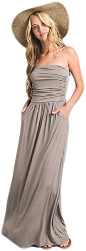 Vanilla Bay Signature Womens Strapless Maxi Dress with Pockets (Large, Coco)