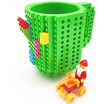 VANUODA Build-On Brick Mug, Building Blocks Coffee Cup, Block Buddy Mug, Unique Christmas Gift Present Idea, Compatible with Lego (Green)
