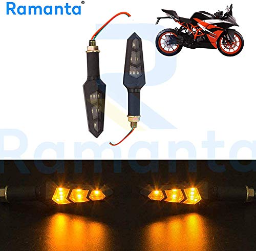 Ramanta® 2X 12V DC Amber LED Flexible Non Breakable Motorcycle Bike Turn Signal Indicators Light Turning Lamps Set for KTM RC200, Pack of 1 Pair, Install by Professional