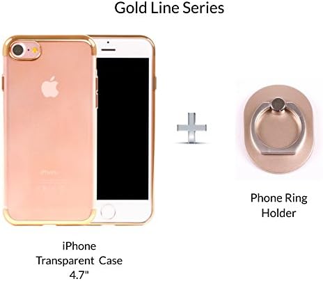 iPhone 7 Transparent Case Gold + Ring Holder, Mertlin iPhone 7 TPU Case Gold and Adjustable Ring Stand, iPhone 7 Transparent Case Slim, Scratch and Impact Protection, Gold Line, 4.7”