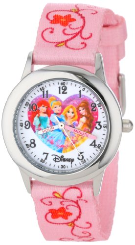 Disney Kids' W000863 Princess Time Teacher Stainless Steel Watch with Pink Nylon Band