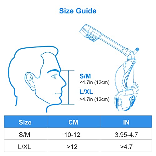 bedee Masque de Plongée, Masque Snorkeling Plein Visage Pliable Respiration Libre, Anti-Buée et Anti-Fuite, 180° Visible avec la Support pour Caméra de Sport, Adapté pour Adultes et Jeunesse(L/XL)