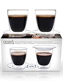 Eparé Espresso Cups, Insulated Glass Demitasse Lid & Saucer Set (4 oz, 120 ml) – Double Wall Thermal Tumbler Cup – Mug for Drinking Tea, Latte, Lungo, or Cappuccino – 2 Glasses