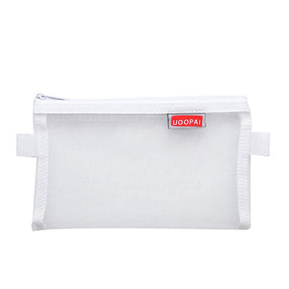 SUPERTOOL Mesh Pencil Case, Transparent ,Zip, High Quality, Large Capacity,White Pouch for Stationery, Make Up Items (1 Pcs)