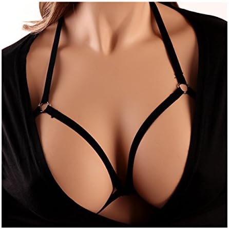 FANCY LOVE BOUTIQUE Fancy Love Harness Body Accessories Black Belt Elastic Cupless Cage Bra Body Jewelry Chain Necklace Choker for Women (S005)