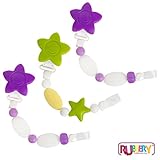 3-Pacifier Clip Teether Toy - Baby Girl or Boy Star Beaded Silicone Teething Toy and Pacifier Clip - Lavender Purple White Color - Greeting Card Included for Baby Gifts