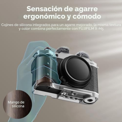 SMALLRIG X-M5 5261 L-Shaped Wood Handle for Fujifilm X-M5, Built-in Quick Release Plate for Ark, Ergonomic Wooden Side Handle, with Ark Hot Shoe Adapter (Silver)