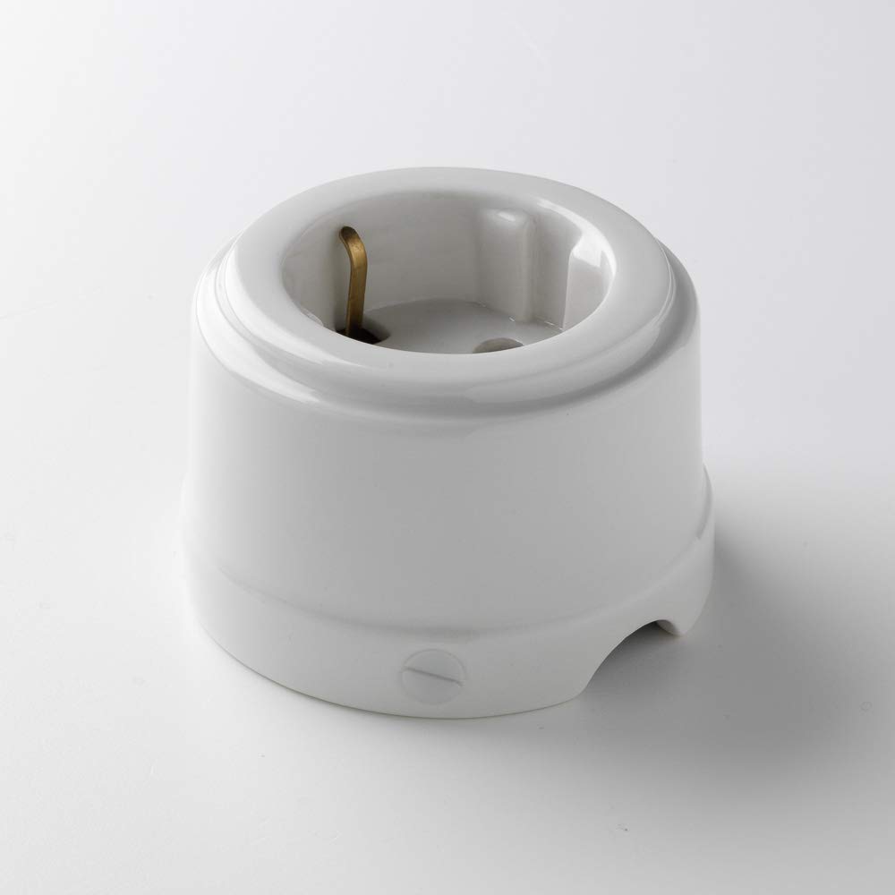Unel Belle Époque Vintage Style Socket with Textile Cable Made of High Quality Handmade Porcelain Glossy White