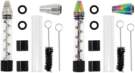 Grinder Blunt Kit for Dry Herbs, Tea, and Spices - 2 Pack Includes 4 x Pyrex Glass Bottle, 4 x Mouths, 4 x O-Rings, 6 x Rubber Caps, 2 x Cleaning Brushes, 2 x Cleaning Pins - Silver & Rainbow