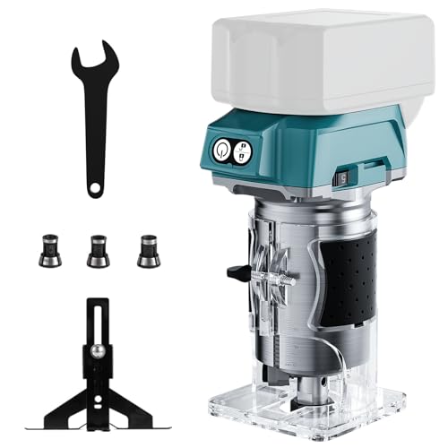 416UG6tuOyL Nananuu 800W Akku Oberfräse Für Makita 18V (Ohne Akku), 30.000 U/Min Bürstenloser Motor Akku Kantenfräse Einhandfräse, 5 Geschwindigkeiten Akku Holztrimmer Tools Für Holzbearbeitung