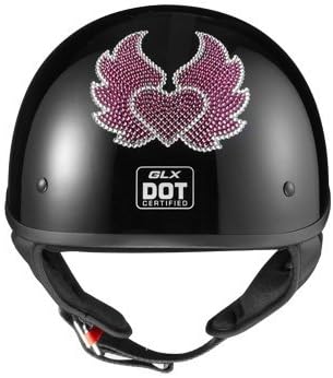 GLX Helmets Half Helmet with Swarovski Heart and Wing Graphic (Purple, Large)